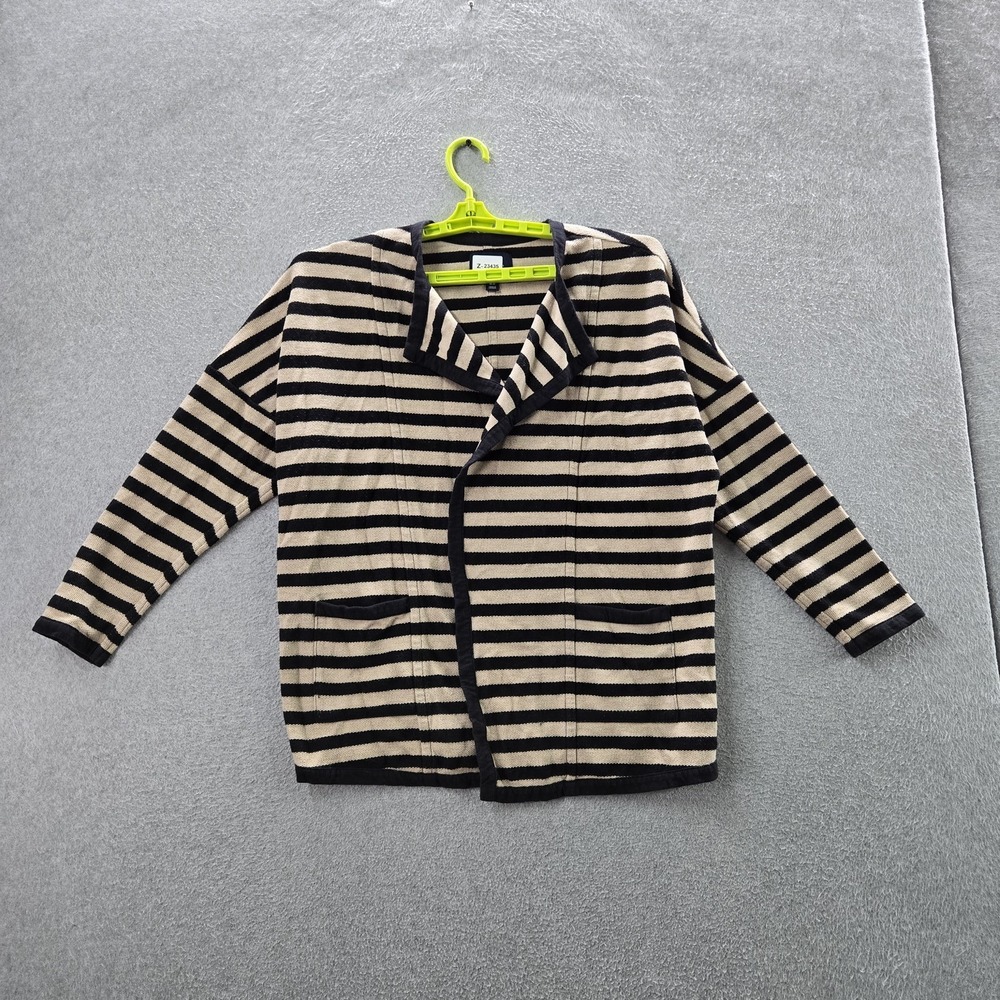 Lands'‎ End Women Sweater M/P 10-12 Beige Striped Cardigan Button Long Sleeve